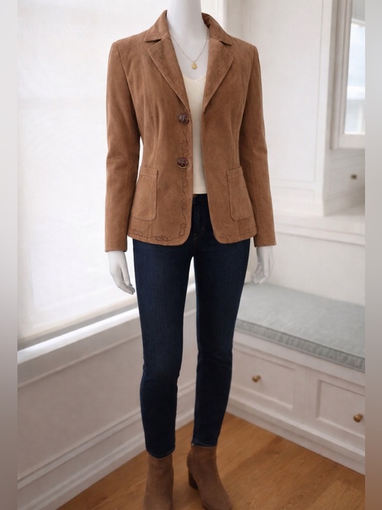 Bianca Nygard Jackets & Blazers - Bianca Nygard suede Leather Jacket with Embroidered Hem, Size 12